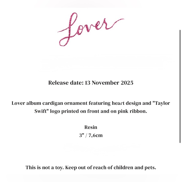 Taylor Swift Lover Album Cardigan Ornament BNIB - Picture 4 of 4